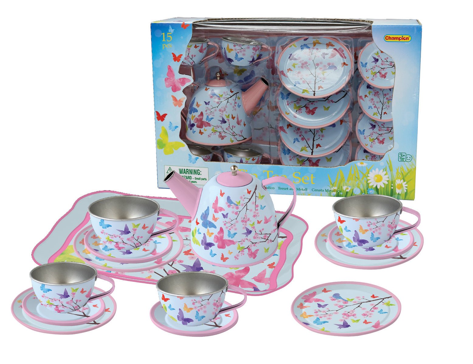 PINK BLOSSOM BUTTERFLY TIN TEA SET 15PCS - Bamboo Sprout